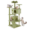 54-inch multi-level green cat tree tower with natural sisal scratching posts, cozy condos, and interactive toys