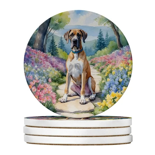 Fawn Great Dane dog art absorbent sandstone coasters for table protection
