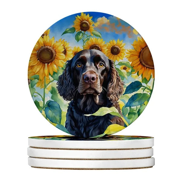 Brown Cocker Spaniel dog art absorbent sandstone coaster set of 4 with cork base
