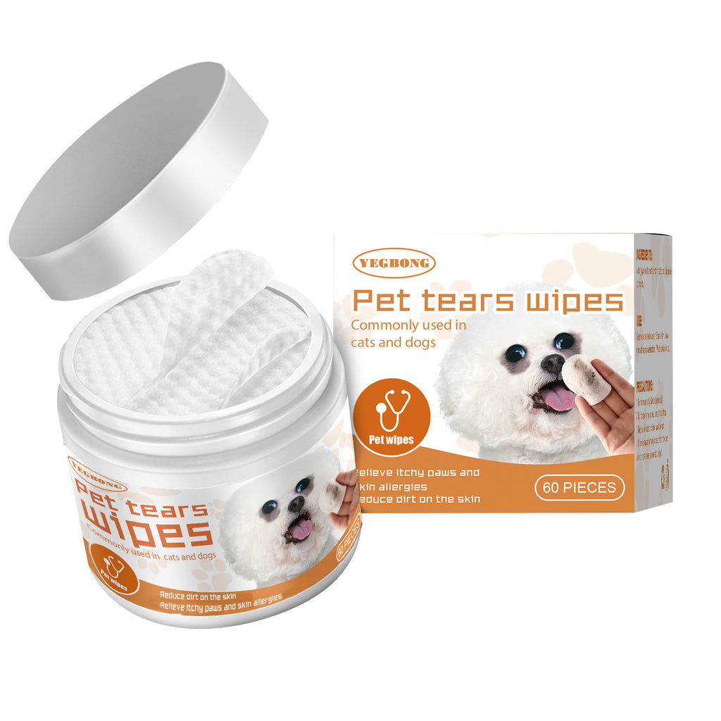 Jar and box of soothing pet tear stain remover wipes with pre-soaked cotton pads for dogs and cats